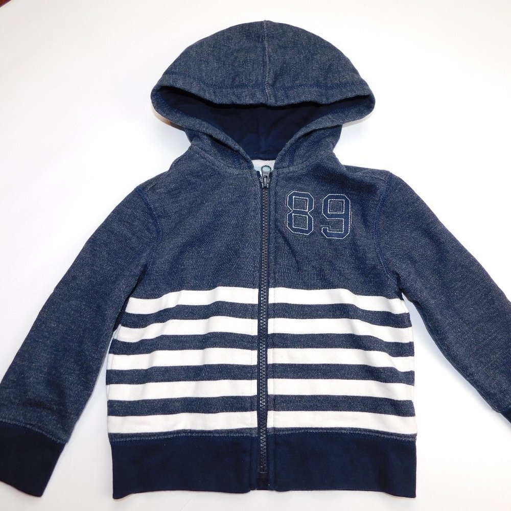 Baby Gap Blue White Striped Full Zip Hoodie 89 Toddler 3T Boys